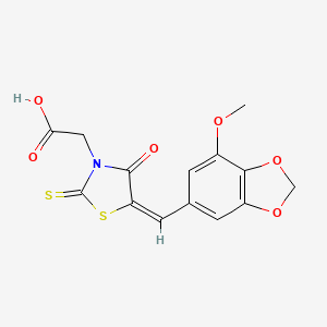 molecular formula C14H11NO6S2 B5068585 {5-[(7-methoxy-1,3-benzodioxol-5-yl)methylene]-4-oxo-2-thioxo-1,3-thiazolidin-3-yl}acetic acid 