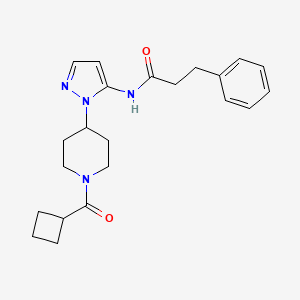 molecular formula C22H28N4O2 B5068596 N-{1-[1-(cyclobutylcarbonyl)-4-piperidinyl]-1H-pyrazol-5-yl}-3-phenylpropanamide 