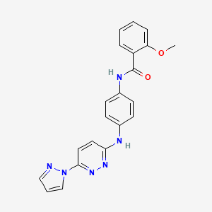 molecular formula C21H18N6O2 B5068602 2-methoxy-N-(4-{[6-(1H-pyrazol-1-yl)-3-pyridazinyl]amino}phenyl)benzamide 