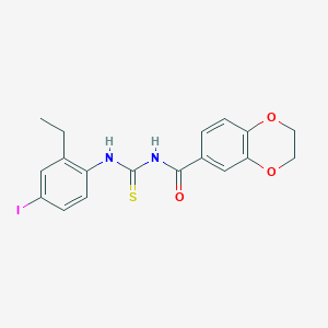 molecular formula C18H17IN2O3S B5068673 N-{[(2-ethyl-4-iodophenyl)amino]carbonothioyl}-2,3-dihydro-1,4-benzodioxine-6-carboxamide 