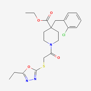 molecular formula C21H26ClN3O4S B5068743 ethyl 4-(2-chlorobenzyl)-1-{[(5-ethyl-1,3,4-oxadiazol-2-yl)thio]acetyl}-4-piperidinecarboxylate 