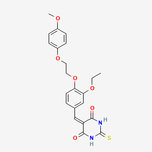 molecular formula C22H22N2O6S B5068822 5-{3-ethoxy-4-[2-(4-methoxyphenoxy)ethoxy]benzylidene}-2-thioxodihydro-4,6(1H,5H)-pyrimidinedione 