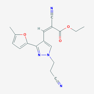 molecular formula C17H16N4O3 B5069256 ethyl 2-cyano-3-[1-(2-cyanoethyl)-3-(5-methyl-2-furyl)-1H-pyrazol-4-yl]acrylate 
