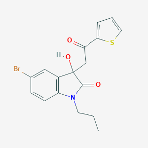 molecular formula C17H16BrNO3S B506929 5-bromo-3-hydroxy-3-[2-oxo-2-(thiophen-2-yl)ethyl]-1-propyl-1,3-dihydro-2H-indol-2-one CAS No. 688038-42-8
