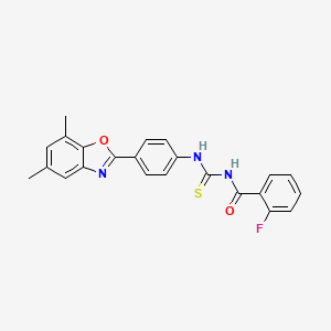 N-({[4-(5,7-dimethyl-1,3-benzoxazol-2-yl)phenyl]amino}carbonothioyl)-2-fluorobenzamide