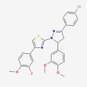 molecular formula C27H23ClFN3O3S B5069560 2-[3-(4-chlorophenyl)-5-(3,4-dimethoxyphenyl)-4,5-dihydro-1H-pyrazol-1-yl]-4-(3-fluoro-4-methoxyphenyl)-1,3-thiazole 
