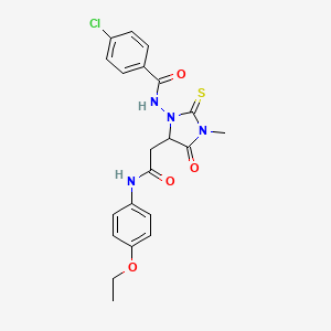 molecular formula C21H21ClN4O4S B5069701 4-chloro-N-(5-{2-[(4-ethoxyphenyl)amino]-2-oxoethyl}-3-methyl-4-oxo-2-thioxo-1-imidazolidinyl)benzamide 