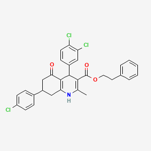 molecular formula C31H26Cl3NO3 B5069747 2-phenylethyl 7-(4-chlorophenyl)-4-(3,4-dichlorophenyl)-2-methyl-5-oxo-1,4,5,6,7,8-hexahydro-3-quinolinecarboxylate 