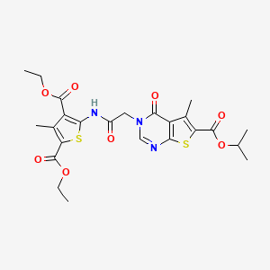 molecular formula C24H27N3O8S2 B5069753 diethyl 5-({[6-(isopropoxycarbonyl)-5-methyl-4-oxothieno[2,3-d]pyrimidin-3(4H)-yl]acetyl}amino)-3-methyl-2,4-thiophenedicarboxylate 