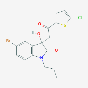 molecular formula C17H15BrClNO3S B506980 5-bromo-3-[2-(5-chlorothiophen-2-yl)-2-oxoethyl]-3-hydroxy-1-propyl-1,3-dihydro-2H-indol-2-one CAS No. 688038-49-5