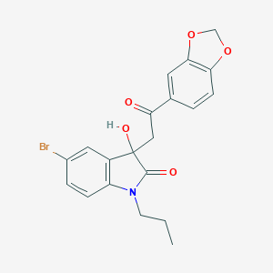 molecular formula C20H18BrNO5 B506984 3-[2-(1,3-benzodioxol-5-yl)-2-oxoethyl]-5-bromo-3-hydroxy-1-propyl-1,3-dihydro-2H-indol-2-one CAS No. 688038-50-8