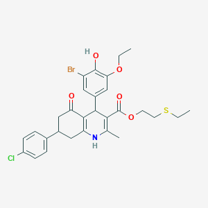 molecular formula C29H31BrClNO5S B5069870 2-(ethylthio)ethyl 4-(3-bromo-5-ethoxy-4-hydroxyphenyl)-7-(4-chlorophenyl)-2-methyl-5-oxo-1,4,5,6,7,8-hexahydro-3-quinolinecarboxylate 