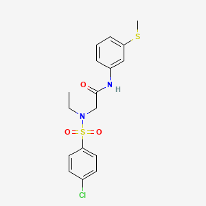 molecular formula C17H19ClN2O3S2 B5069918 N~2~-[(4-chlorophenyl)sulfonyl]-N~2~-ethyl-N~1~-[3-(methylthio)phenyl]glycinamide 