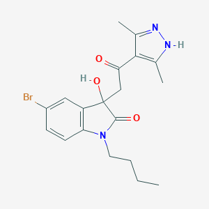 molecular formula C19H22BrN3O3 B506993 5-bromo-1-butyl-3-[2-(3,5-dimethyl-1H-pyrazol-4-yl)-2-oxoethyl]-3-hydroxy-1,3-dihydro-2H-indol-2-one CAS No. 907986-40-7