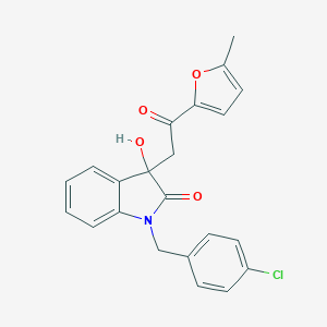 molecular formula C22H18ClNO4 B507007 1-(4-chlorobenzyl)-3-hydroxy-3-[2-(5-methyl-2-furyl)-2-oxoethyl]-1,3-dihydro-2H-indol-2-one CAS No. 688038-51-9