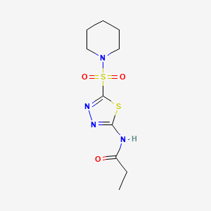 molecular formula C10H16N4O3S2 B5070256 N-[5-(1-piperidinylsulfonyl)-1,3,4-thiadiazol-2-yl]propanamide 