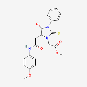 molecular formula C21H21N3O5S B5070363 methyl (5-{2-[(4-methoxyphenyl)amino]-2-oxoethyl}-4-oxo-3-phenyl-2-thioxo-1-imidazolidinyl)acetate 