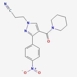 molecular formula C18H19N5O3 B5070386 3-[3-(4-nitrophenyl)-4-(1-piperidinylcarbonyl)-1H-pyrazol-1-yl]propanenitrile 