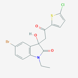 molecular formula C16H13BrClNO3S B507073 5-bromo-3-[2-(5-chlorothiophen-2-yl)-2-oxoethyl]-1-ethyl-3-hydroxy-1,3-dihydro-2H-indol-2-one CAS No. 690213-85-5