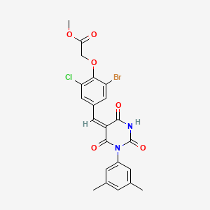molecular formula C22H18BrClN2O6 B5070998 methyl (2-bromo-6-chloro-4-{[1-(3,5-dimethylphenyl)-2,4,6-trioxotetrahydro-5(2H)-pyrimidinylidene]methyl}phenoxy)acetate CAS No. 6069-07-4