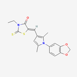 molecular formula C19H18N2O3S2 B5071048 5-{[1-(1,3-benzodioxol-5-yl)-2,5-dimethyl-1H-pyrrol-3-yl]methylene}-3-ethyl-2-thioxo-1,3-thiazolidin-4-one 