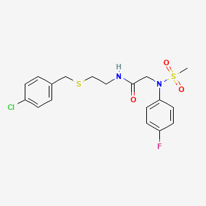 molecular formula C18H20ClFN2O3S2 B5071125 N~1~-{2-[(4-chlorobenzyl)thio]ethyl}-N~2~-(4-fluorophenyl)-N~2~-(methylsulfonyl)glycinamide 