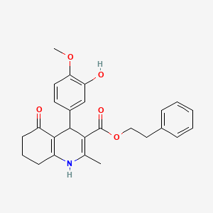 2-Phenylethyl 4-(3-hydroxy-4-methoxyphenyl)-2-methyl-5-oxo-1,4,5,6,7,8-hexahydroquinoline-3-carboxylate