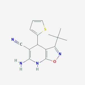 molecular formula C15H16N4OS B507168 6-Amino-3-tert-butyl-4-thiophen-2-yl-2,4-dihydroisoxazolo[5,4-b]pyridine-5-carbonitrile 
