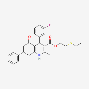 molecular formula C27H28FNO3S B5071800 2-(Ethylsulfanyl)ethyl 4-(3-fluorophenyl)-2-methyl-5-oxo-7-phenyl-1,4,5,6,7,8-hexahydroquinoline-3-carboxylate 