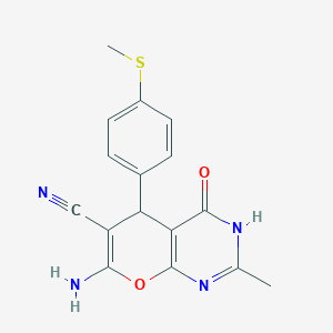 7-amino-2-methyl-5-(4-methylsulfanylphenyl)-4-oxo-3,5-dihydropyrano[2,3-d]pyrimidine-6-carbonitrile