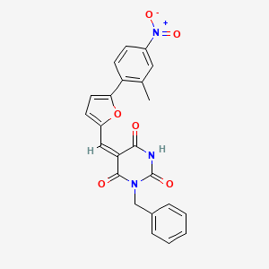 (5E)-1-benzyl-5-[[5-(2-methyl-4-nitrophenyl)furan-2-yl]methylidene]-1,3-diazinane-2,4,6-trione