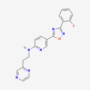 molecular formula C19H15FN6O B5072198 5-[3-(2-fluorophenyl)-1,2,4-oxadiazol-5-yl]-N-[2-(2-pyrazinyl)ethyl]-2-pyridinamine 