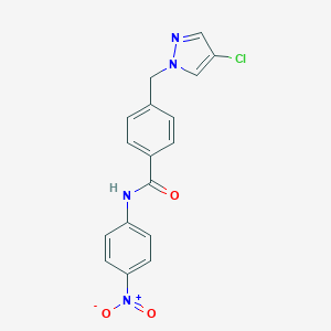 molecular formula C17H13ClN4O3 B507266 4-[(4-chloro-1H-pyrazol-1-yl)methyl]-N-{4-nitrophenyl}benzamide CAS No. 489450-32-0