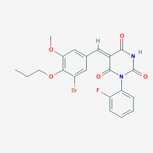 molecular formula C21H18BrFN2O5 B5072692 (5Z)-5-[(3-bromo-5-methoxy-4-propoxyphenyl)methylidene]-1-(2-fluorophenyl)-1,3-diazinane-2,4,6-trione 