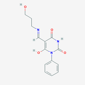 molecular formula C14H15N3O4 B5073601 6-Hydroxy-5-(3-hydroxypropyliminomethyl)-1-phenylpyrimidine-2,4-dione 