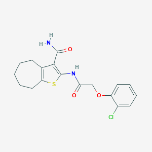 molecular formula C18H19ClN2O3S B507367 2-{[(2-chlorophenoxy)acetyl]amino}-5,6,7,8-tetrahydro-4H-cyclohepta[b]thiophene-3-carboxamide CAS No. 444931-59-3