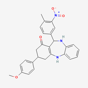 molecular formula C27H25N3O4 B5074018 3-(4-methoxyphenyl)-11-(4-methyl-3-nitrophenyl)-2,3,4,5,10,11-hexahydro-1H-dibenzo[b,e][1,4]diazepin-1-one 