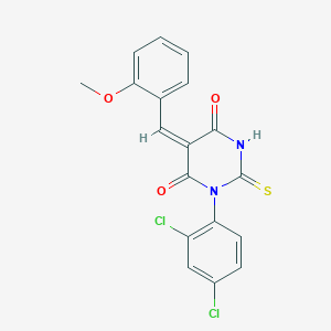 (5E)-1-(2,4-dichlorophenyl)-5-[(2-methoxyphenyl)methylidene]-2-sulfanylidene-1,3-diazinane-4,6-dione