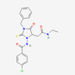 N-{3-benzyl-5-[2-(ethylamino)-2-oxoethyl]-4-oxo-2-thioxo-1-imidazolidinyl}-4-chlorobenzamide