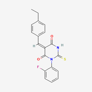 molecular formula C19H15FN2O2S B5075198 5-(4-ethylbenzylidene)-1-(2-fluorophenyl)-2-thioxodihydro-4,6(1H,5H)-pyrimidinedione 