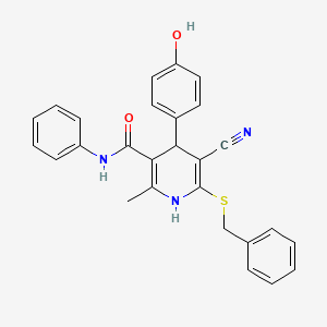 molecular formula C27H23N3O2S B5075832 6-(benzylthio)-5-cyano-4-(4-hydroxyphenyl)-2-methyl-N-phenyl-1,4-dihydro-3-pyridinecarboxamide 