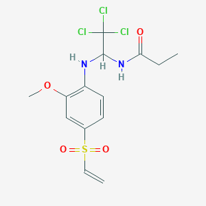 molecular formula C14H17Cl3N2O4S B5076219 N-(2,2,2-trichloro-1-{[2-methoxy-4-(vinylsulfonyl)phenyl]amino}ethyl)propanamide 