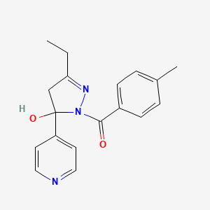 molecular formula C18H19N3O2 B5076662 3-ethyl-1-(4-methylbenzoyl)-5-(4-pyridinyl)-4,5-dihydro-1H-pyrazol-5-ol 