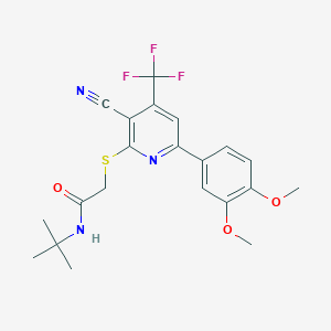 N-tert-butyl-2-[3-cyano-6-(3,4-dimethoxyphenyl)-4-(trifluoromethyl)pyridin-2-yl]sulfanylacetamide