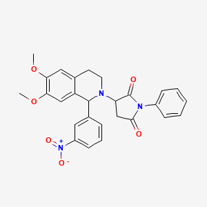 molecular formula C27H25N3O6 B5077392 3-[6,7-dimethoxy-1-(3-nitrophenyl)-3,4-dihydro-2(1H)-isoquinolinyl]-1-phenyl-2,5-pyrrolidinedione 