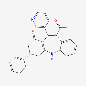 molecular formula C26H23N3O2 B5077939 10-acetyl-3-phenyl-11-(3-pyridinyl)-2,3,4,5,10,11-hexahydro-1H-dibenzo[b,e][1,4]diazepin-1-one CAS No. 351354-53-5