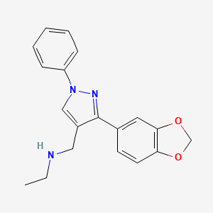 molecular formula C19H19N3O2 B5077963 N-{[3-(1,3-benzodioxol-5-yl)-1-phenyl-1H-pyrazol-4-yl]methyl}ethanamine 