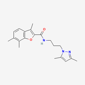 molecular formula C20H25N3O2 B5078424 N-[3-(3,5-dimethyl-1H-pyrazol-1-yl)propyl]-3,6,7-trimethyl-1-benzofuran-2-carboxamide 