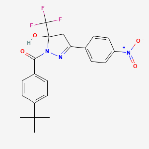 molecular formula C21H20F3N3O4 B5078710 1-(4-tert-butylbenzoyl)-3-(4-nitrophenyl)-5-(trifluoromethyl)-4,5-dihydro-1H-pyrazol-5-ol 