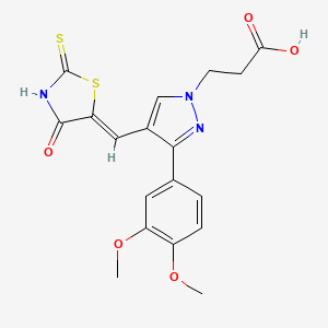 molecular formula C18H17N3O5S2 B5079071 3-{3-(3,4-dimethoxyphenyl)-4-[(4-oxo-2-thioxo-1,3-thiazolidin-5-ylidene)methyl]-1H-pyrazol-1-yl}propanoic acid 